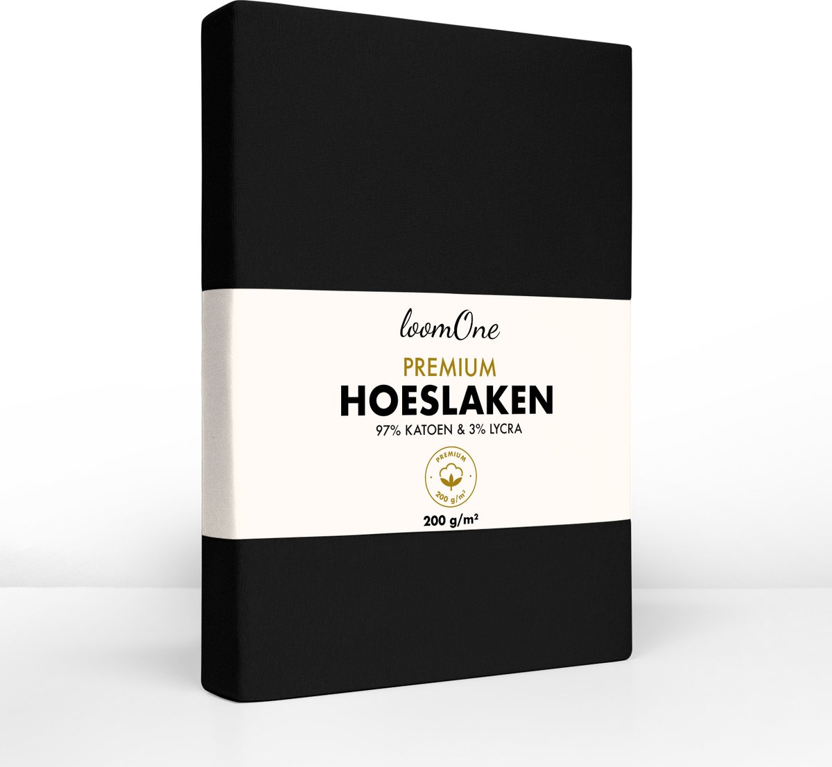 Loom One Premium Hoeslaken – 97% Jersey Katoen / 3% Lycra – 90x200 cm – tot 25cm matrasdikte– 200 g/m² – voor Boxspring-Waterbed - Zwart
