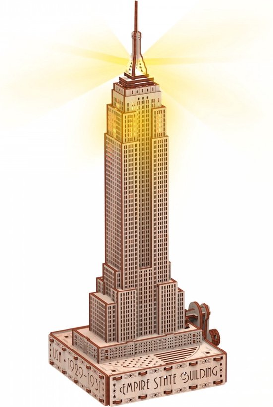 Mr. Playwood Empire State Building (eco-light) - 3D houten puzzel - Bouwpakket hout - DIY - Knutselen - Miniatuur - 168 onderdelen