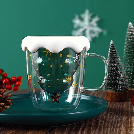 Set van 2 Stervormige Kerstbekers met Rietje - Rood & Groen - Glas