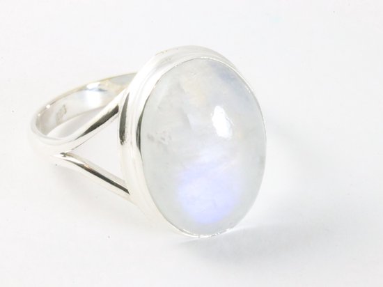 Hoogglans zilveren ring met regenboog maansteen - maat 16.5