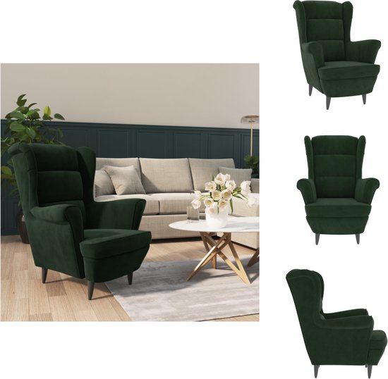 vidaXL Fauteuil Groen Fluweel - 81 x 90 x 96.5 cm - Stabiel Multiplex Frame - Comfortabele Zitting - 110 kg Draagvermogen - Fauteuil