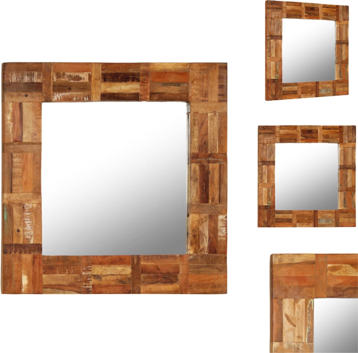 VidaXL Wandspiegel Houten Antieke Stijl 60 x 60 cm Massief Hergebruikt Hout Spiegel