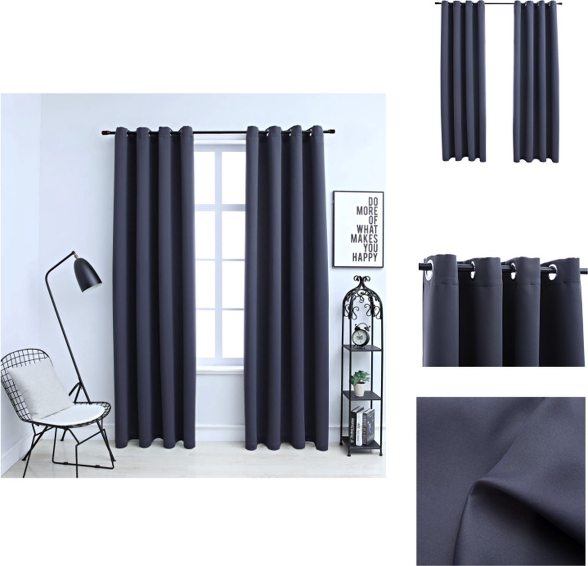 VidaXL Gordijnen 140x175 cm Antraciet Polyester Gordijn