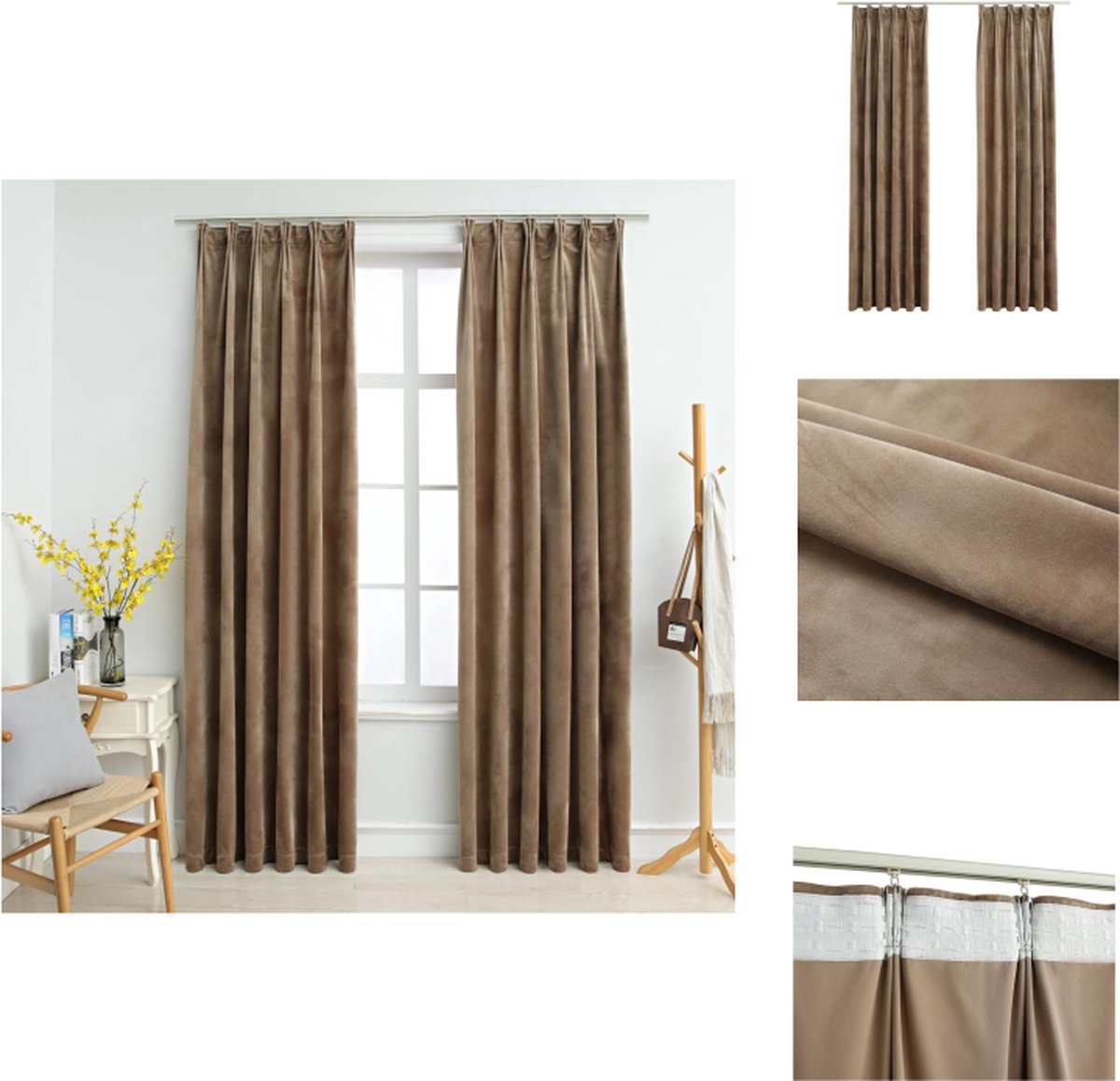 VidaXL Fluwelen Gordijnen Beige 140 x 245 cm 100% Polyester Fluweel Gordijn