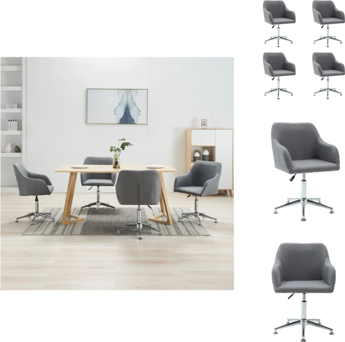 VidaXL Eetkamerstoel Draaibaar Stof Lichtgrijs 55x53x(78-92)cm Eetkamerstoel
