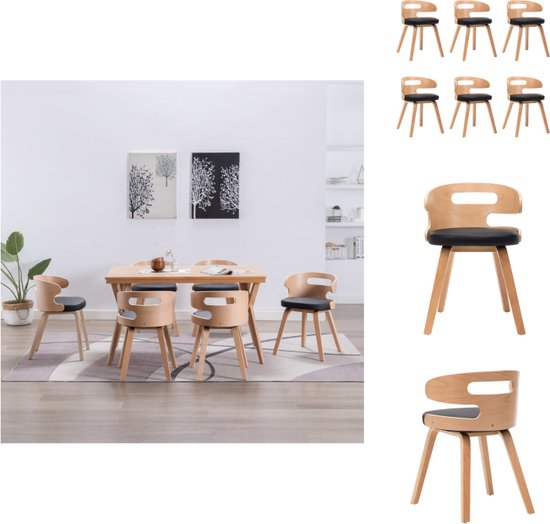 vidaXL Chaises de salle à manger - Set de 6 - Zwart et marron clair - 48x49x68 cm - Simili cuir et structure en bois - Chaise de salle à manger