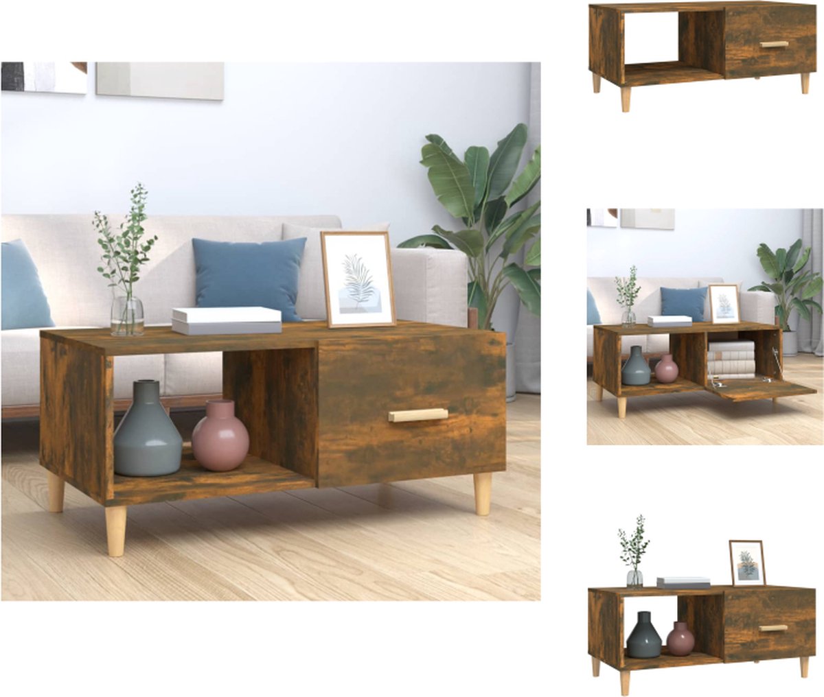 VidaXL Salontafel bewerkt hout Gerookt Eiken 89.5 x 50 x 40 cm Tafel