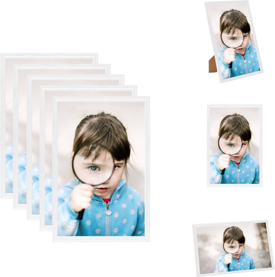vidaXL Fotolijstjes - Set van 5 witte fotolijstjes - 21 x 29.7 cm - MDF en PS (polyestyreen) - Eenvoudig te verwisselen fotos - Fotolijst