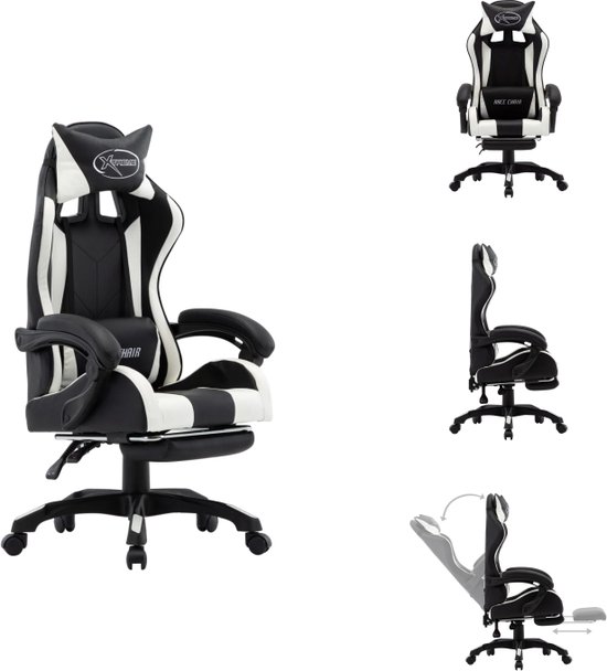 vidaXL Racestoel Luxe - Gaming bureaustoel - verstelbaar - wit/zwart - 64x65x(111.5-119) cm - Bureaustoel