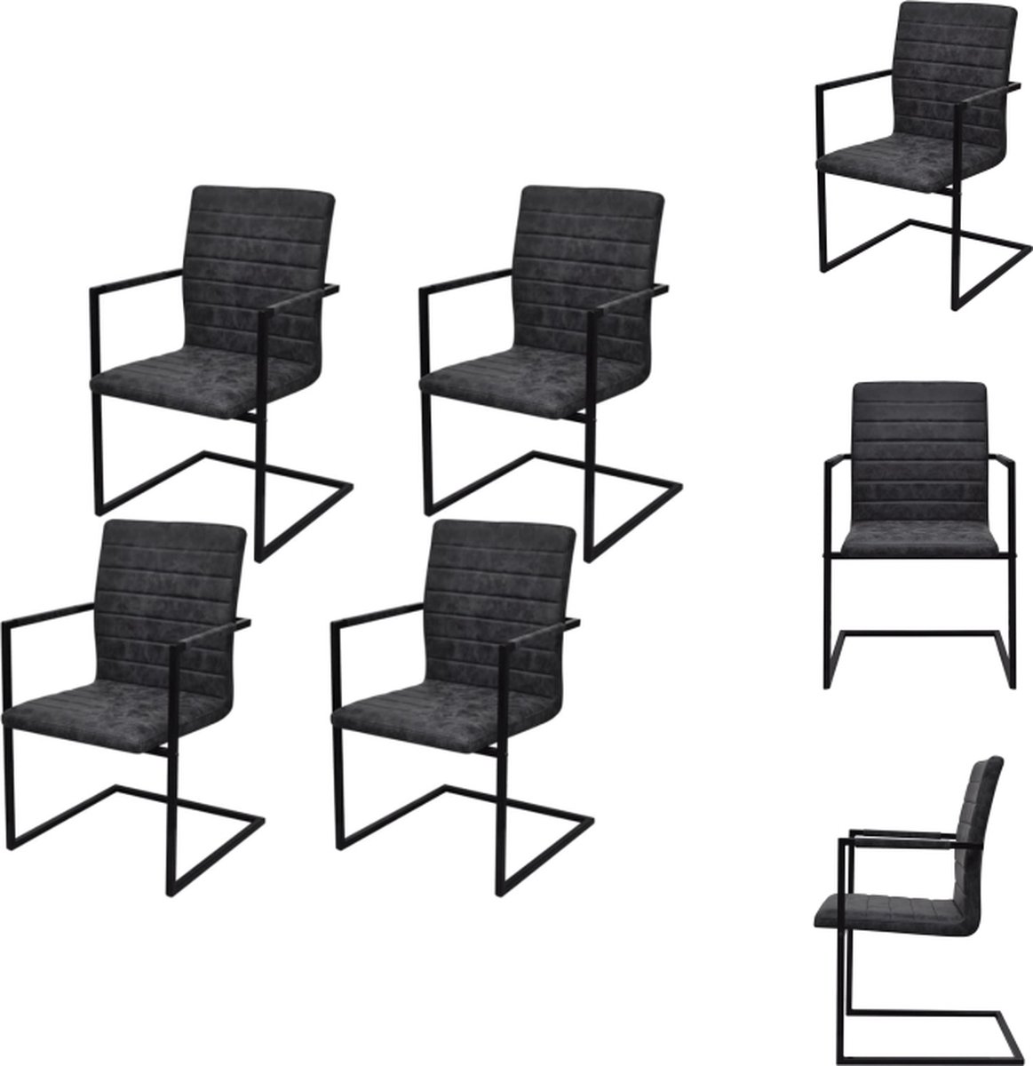 VidaXL Zwevende Eetkamerstoelen Zwart 53x61x88.2 cm PU-leer Eetkamerstoel