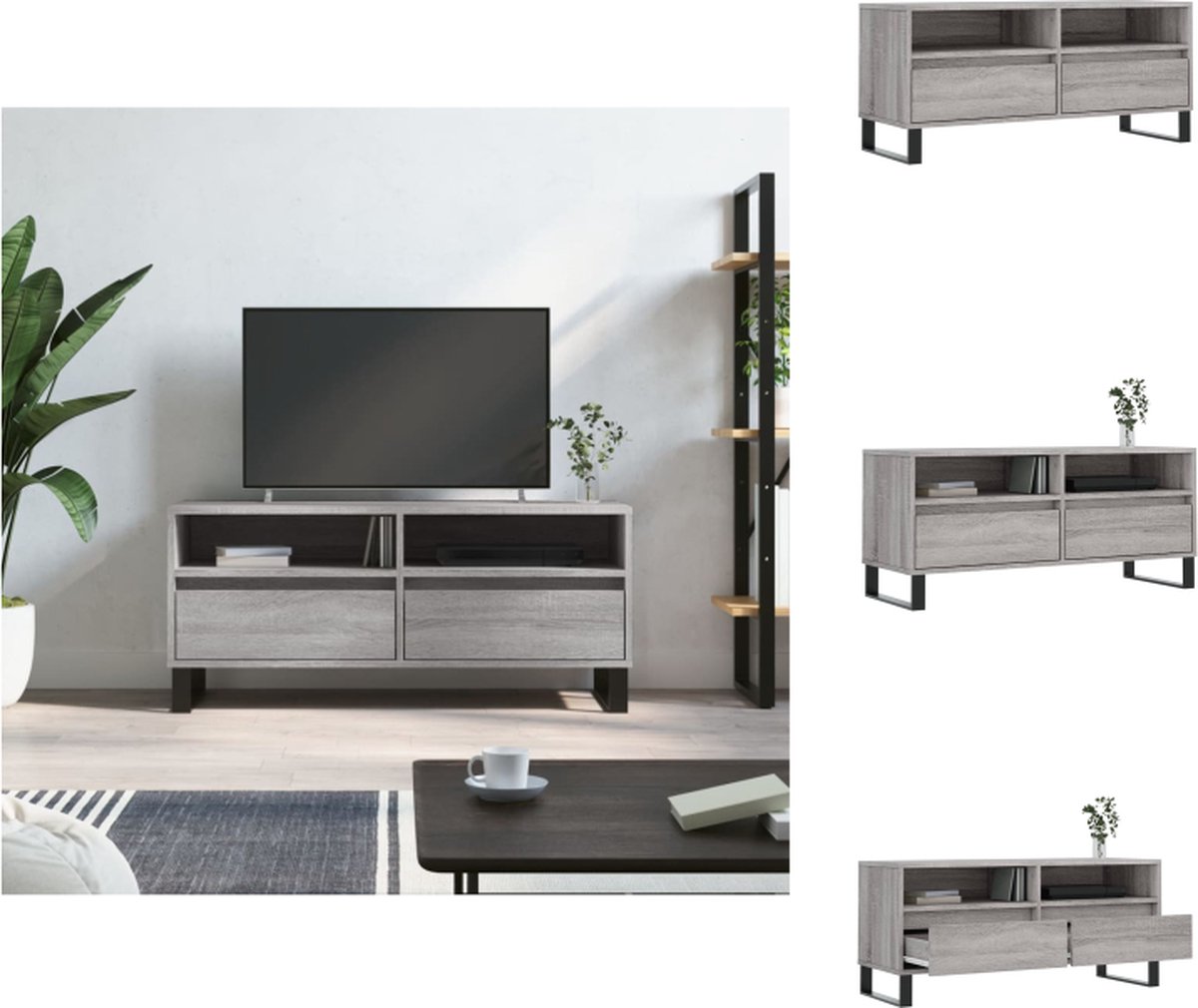 vidaXL Tv-meubel - 100x34,5x44,5 - cm - bewerkt - hout - grijs - sonoma - eikenkleur grijs sonoma eiken