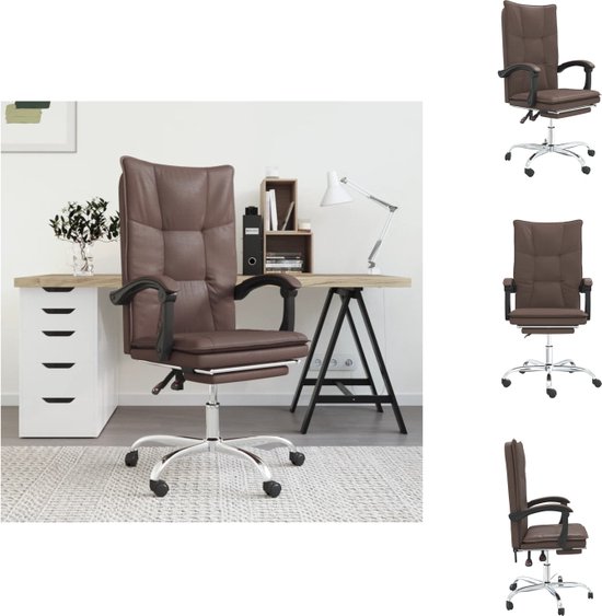 vidaXL Verstelbare Bureaustoel - Bruin - Kunstleer - 63x56x112.5-122cm - 360 graden draaibaar - Stabiel frame - Bureaustoel
