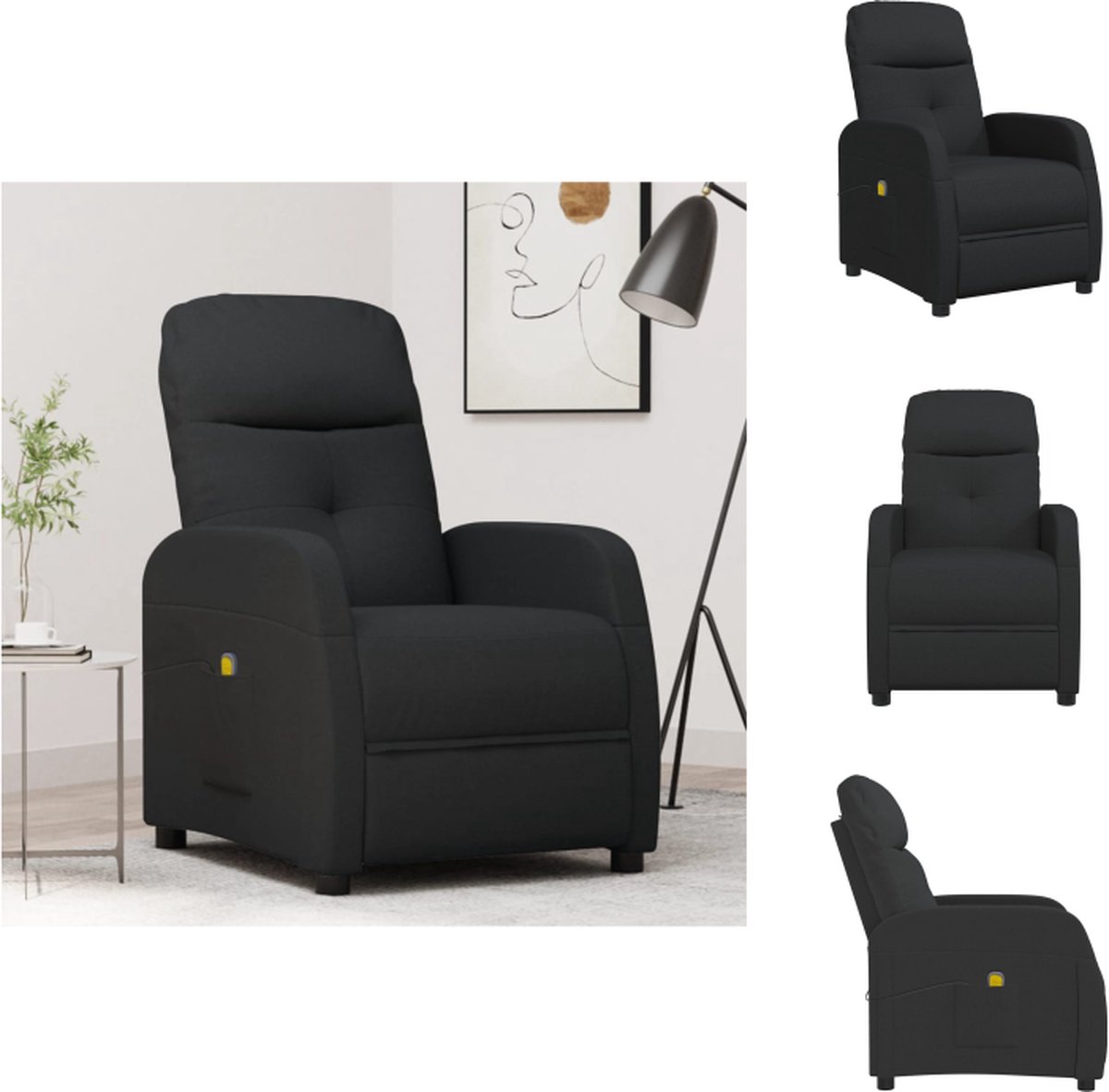 VidaXL Massagefauteuil Verstelbaar 63.5 x (97-144.5) x (85-104.5) cm zwart stof 6-punts vibratiemassage Fauteuil