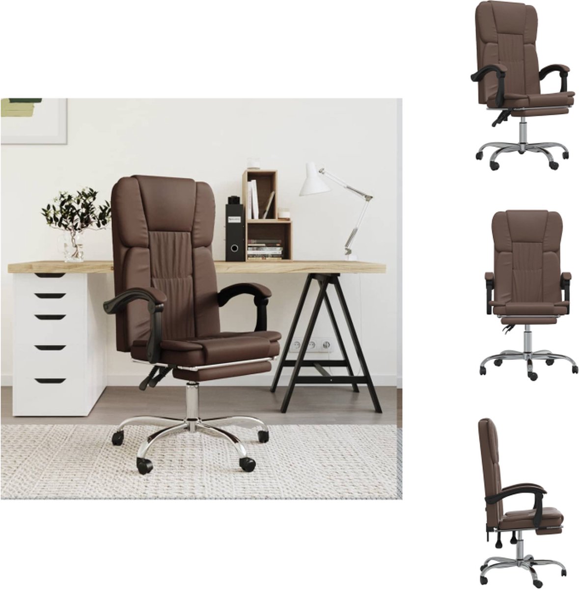 vidaXL Verstelbare bureaustoel - Bruin - 63 x 56 x (112.5-122) cm - Duurzaam kunstleer - Bureaustoel