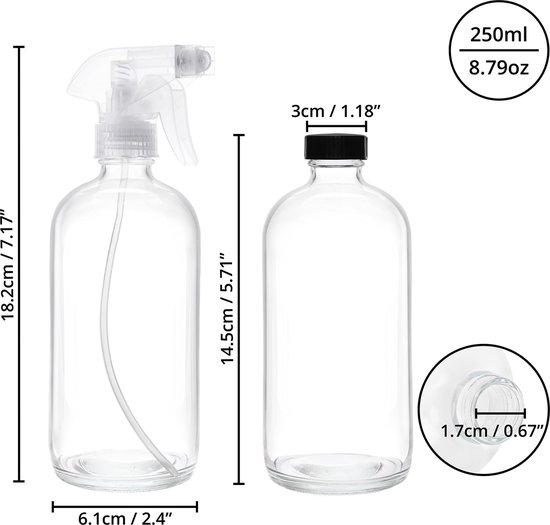 Spray spuit fles wit 250ml Trigger Sprayer verstuiver pomp zwart