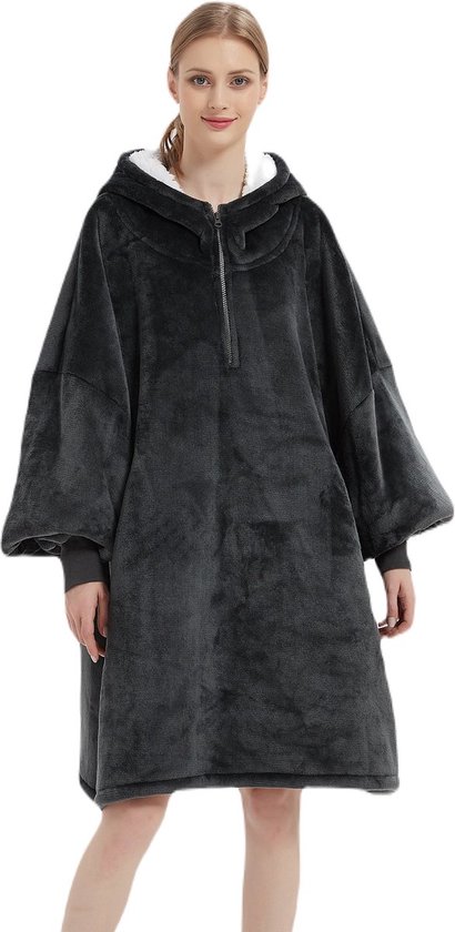 Q- Living Fleece Blanket With Sleeves - 1340 grammes - Couverture à capuche - Sweat à capuche surdimensionné - Couverture TV - Zebra