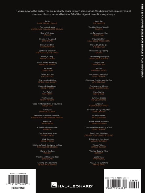 Hal Leonard First 50 Campfire Songs recueil de chansons pour guitare classique