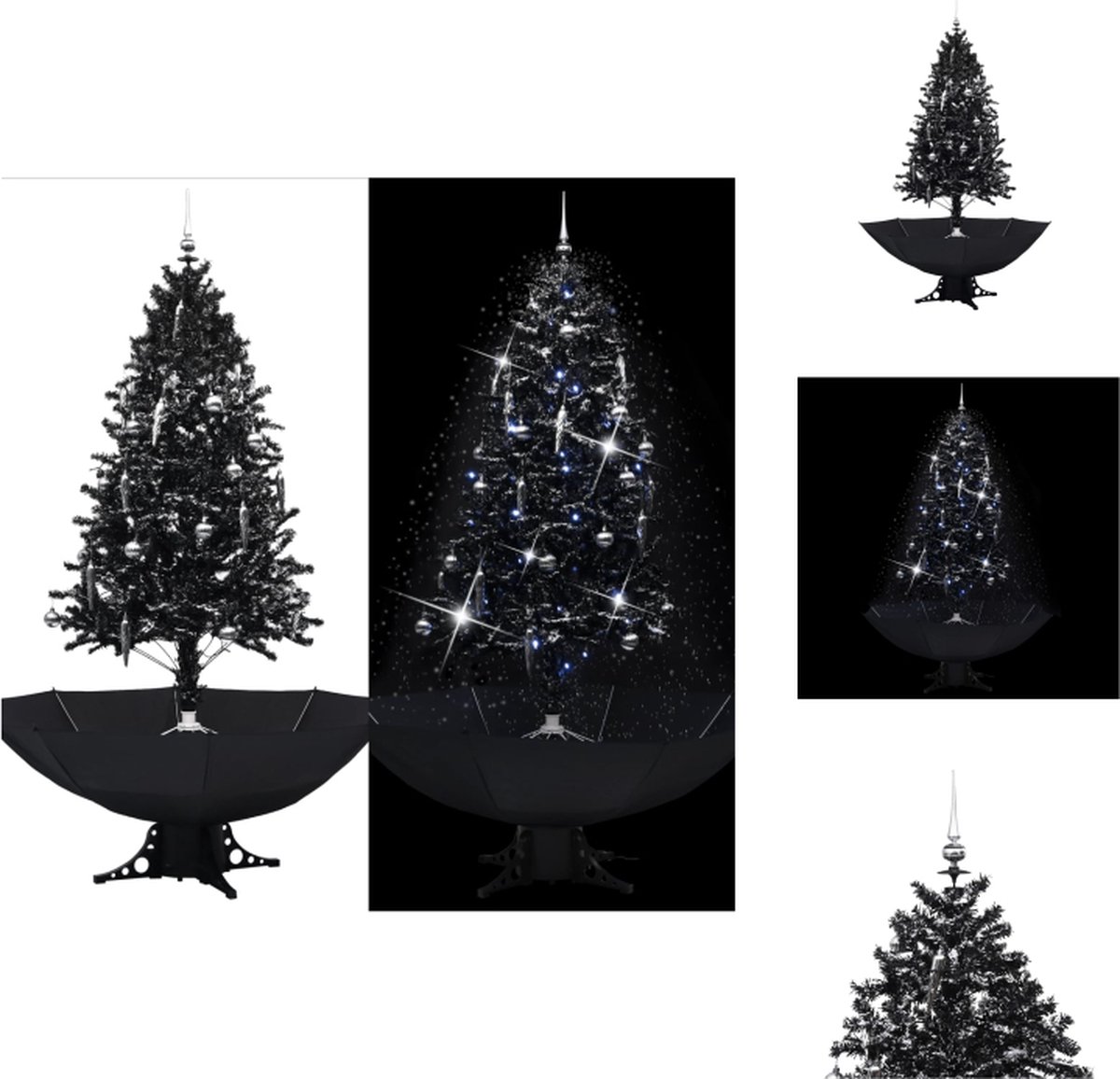 vidaXL Kunstkerstboom - sneeuwend ontwerp - 190 cm - zwart - Decoratieve kerstboom