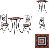 vidaXL mozaïek bistroset - terracotta en wit - Sterk en duurzaam - Inclusief 1 tafel en 2 stoelen - Afmetingen tafel- 60 x 60 x 76 cm - Afmetingen stoel- 37 x 44 x 89 cm - Tuinset