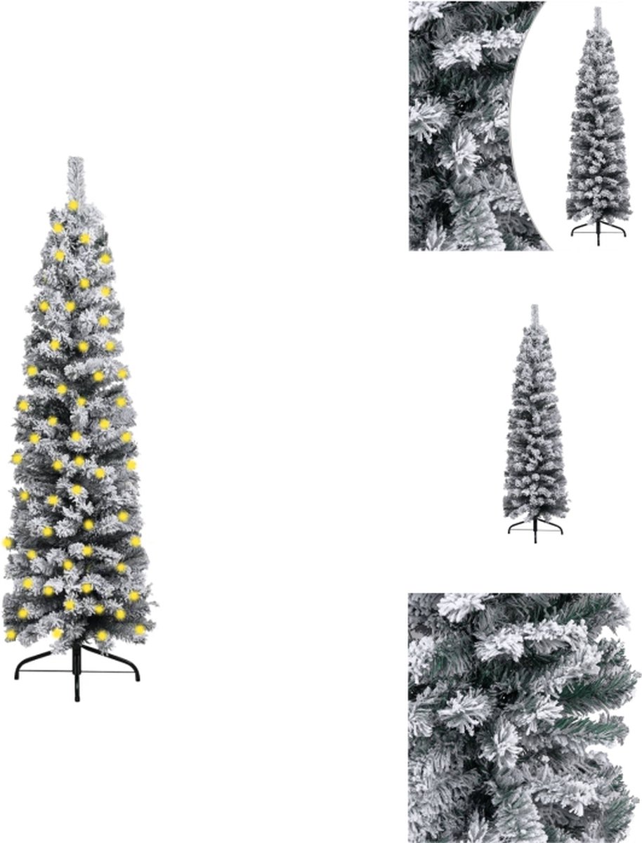 vidaXL Kunstkerstboom - Smalle PVC boom - 240 cm hoog - Met LED-verlichting - Groen - Decoratieve kerstboom