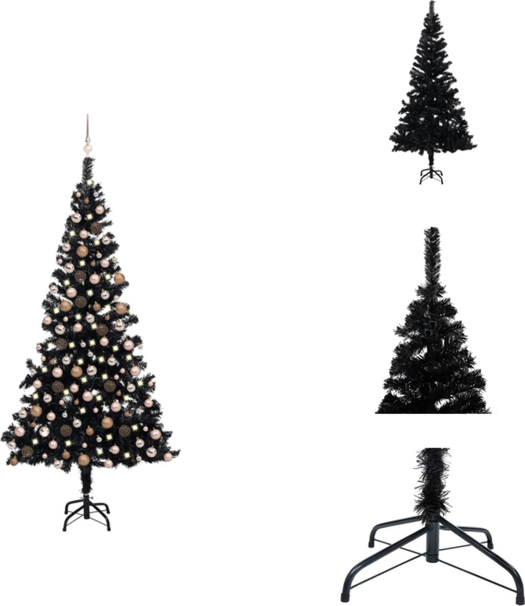 vidaXL Kunstkerstboom - Kerstboom - Kerstversiering - 240 cm - Kleur- Zwart - Materiaal- PVC - Hoogte- 240 cm - Diameter- 120 cm - LED-verlichting - Kerstballen - USB-aansluiting - Montage vereist - vidaXL - Decoratieve kerstboom