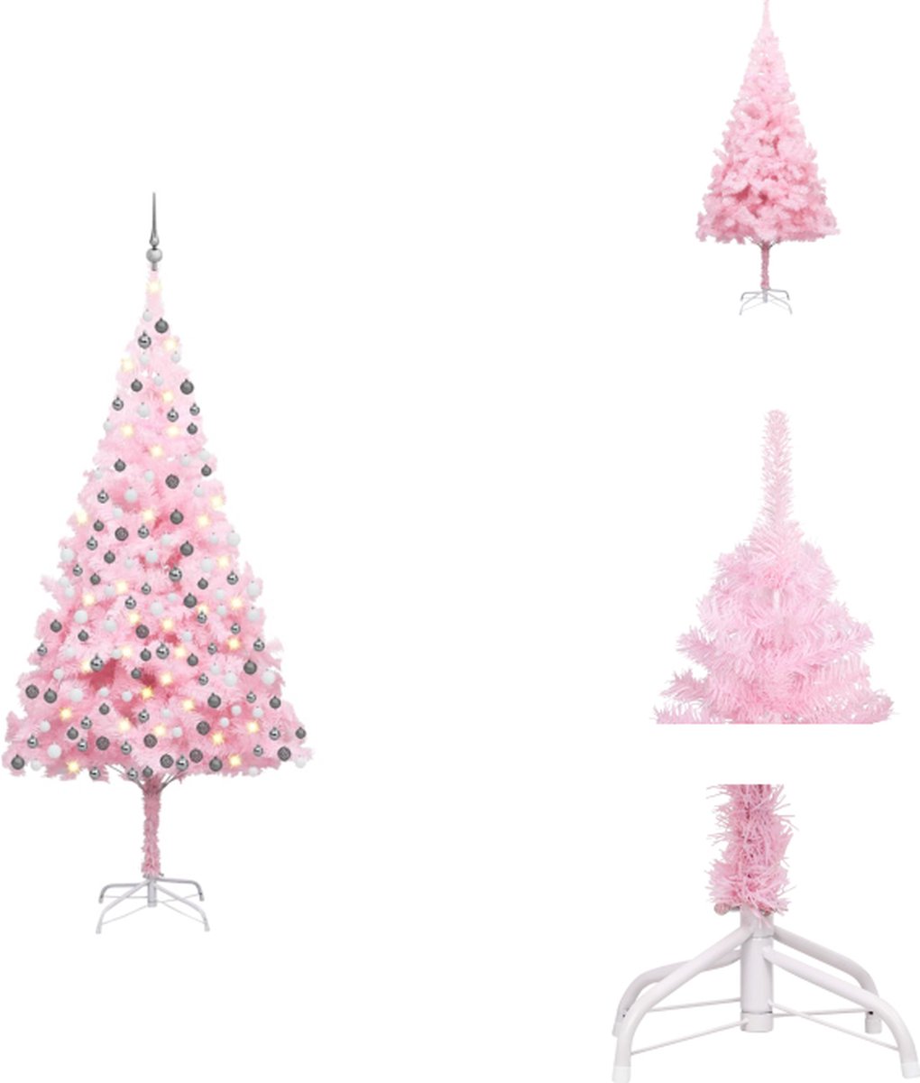 vidaXL Kunstkerstboom - Roze - 210 cm - Met LED-verlichting en kerstdecoraties - Decoratieve kerstboom