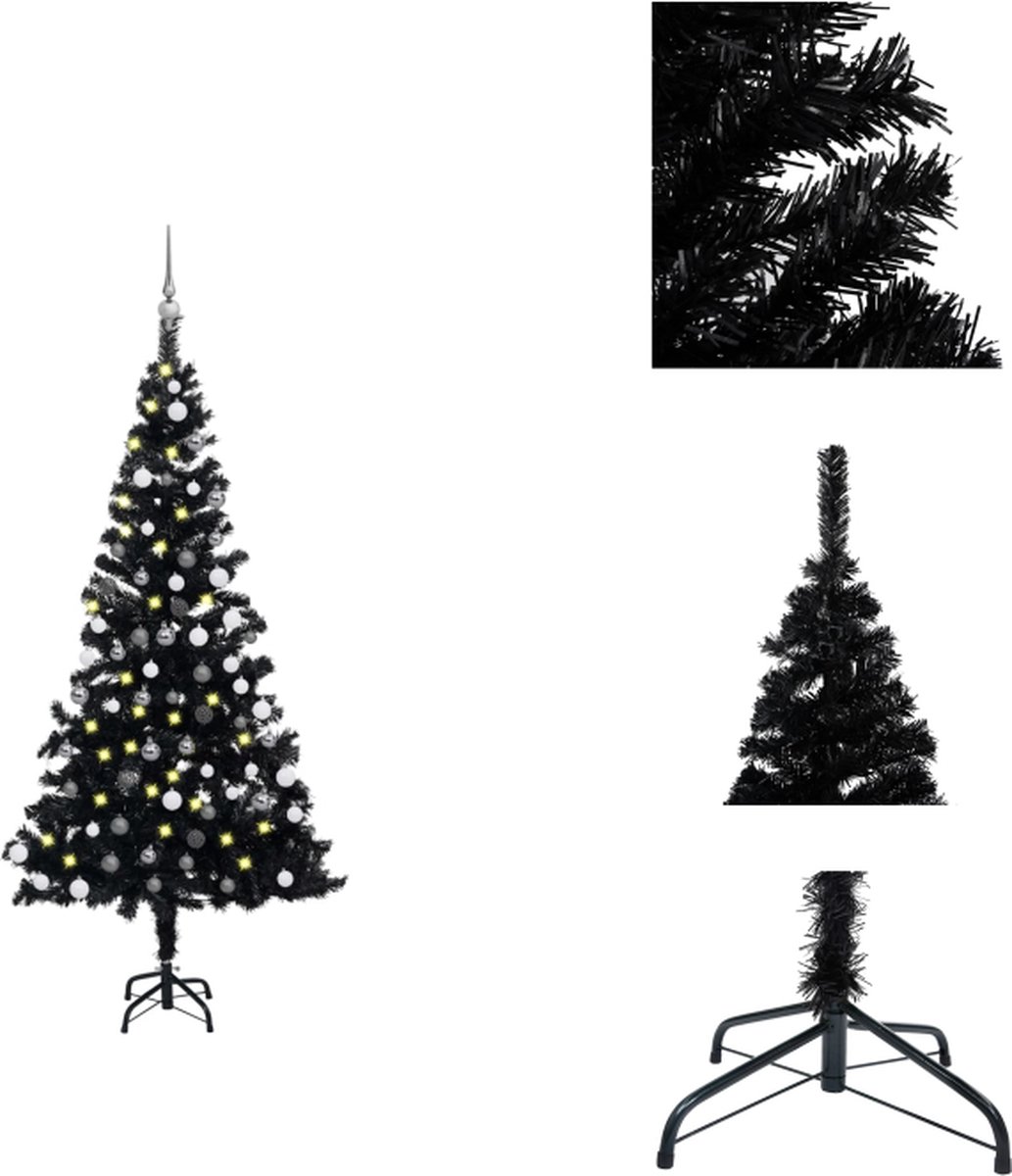 vidaXL Kunstkerstboom - Zwart - 180 cm - Met LED-verlichting - Decoratieve kerstboom