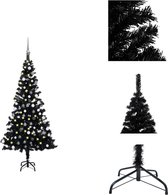 vidaXL Sapin de Noël artificiel - Zwart - 180 cm - Avec éclairage LED- Sapin de Noël décoratif