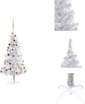 vidaXL Kunstkerstboom - Glanzend Zilver - 180 cm - MET LED-lichtslinger en Kerstballen - Decoratieve kerstboom