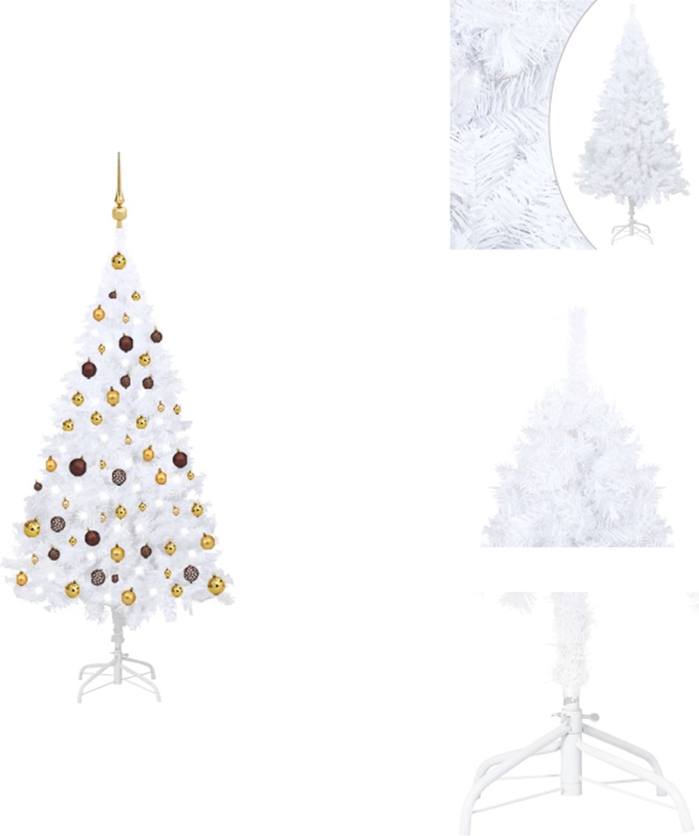 vidaXL Kunstkerstboom - wit - 150 cm - met LED-verlichting - Decoratieve kerstboom