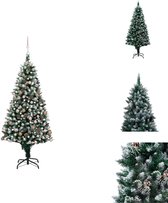vidaXL Sapin de Noël artificiel - Réaliste - Neige Witte - 210 cm - Comprend des pommes de pin - Éclairage LED- Vert - Connexion USB - Sapin de Noël décoratif