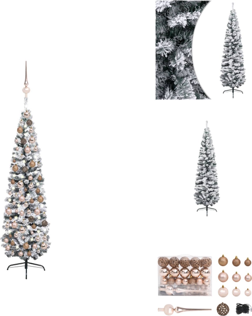 vidaXL Kerstboom Groen PVC - 210 cm - LED-verlichting - Incl - kerstballen - piek - Decoratieve kerstboom