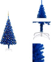 vidaXL Kunstkerstboom 180 cm - Blauw - LED-verlichting - Met kerstballen en piek - Decoratieve kerstboom