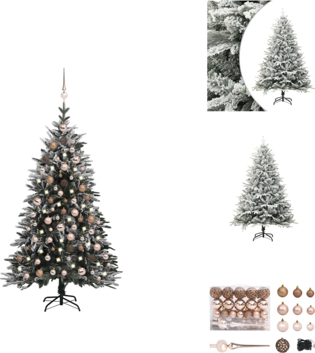 vidaXL Kunstkerstboom - PE en PVC - 180 cm - met LED-verlichting - inclusief standaard en kerstdecoraties - Decoratieve kerstboom