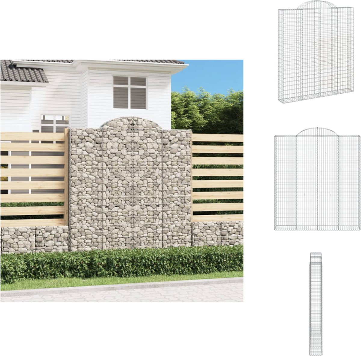 VidaXL Schanskorf Gabionmuur 200 x 30 x 220 240 cm (L x B x H) gegalvaniseerd ijzer Bloempot