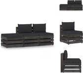 vidaXL Loungeset Pallet - Grenenhout - 60x70x66 cm - Met zwarte kussens - Montage vereist - 2x middenbank - 1x tafel/voetenbank - 3x zitkussen - 2x rugkussen - Tuinset