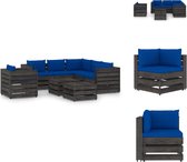 vidaXL Loungeset Pallet Grenenhout - 6-delig - Blauw kussen - 100% Polyester - 69x70x66cm - 60x70x66cm - 60x62x37cm - 77x70x66cm - Tuinset