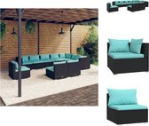 vidaXL Lounge Set - Poly Rattan - Zwart - 70x70x60.5 cm - Waterblauwe kussens - Tuinset