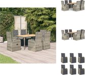 vidaXL Tuinset - PE-rattan - Gepoedercoat staal - Grijs - 6 stoelen - tafel- 150x90x75cm - Verstelbaar - Tuinstoel