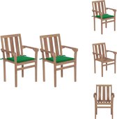 vidaXL Chaise de jardin Bois empilable - 58x50x89 cm - Coussin vert - Chaise de jardin