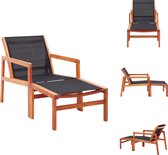 vidaXL Chaise longue vidaXL - Chaise longue avec repose-pieds - Zwart - 60 x 83,5 x 77,5 cm - Bois d'eucalyptus et textilène - Chaise de jardin