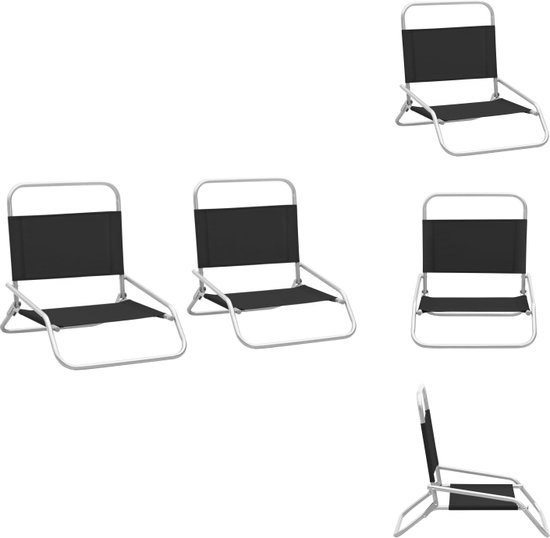 vidaXL Inklapbare Strandstoelenset - Zwart - 51 x 61 x 58 cm - Sterk stalen frame - Tuinstoel