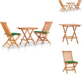 vidaXL Set de bistro Bois - Teck - Pliable - kussen vert - 60x60x65 cm - 46x62x89 cm - Convient pour l'intérieur et l'extérieur - Livraison - 1 table - 2 chaises - 2 coussins - Ensemble de jardin