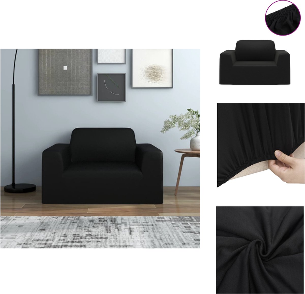 VidaXL Bankhoes Polyester Jersey 90-140 cm Zwart Tuinmeubelhoes