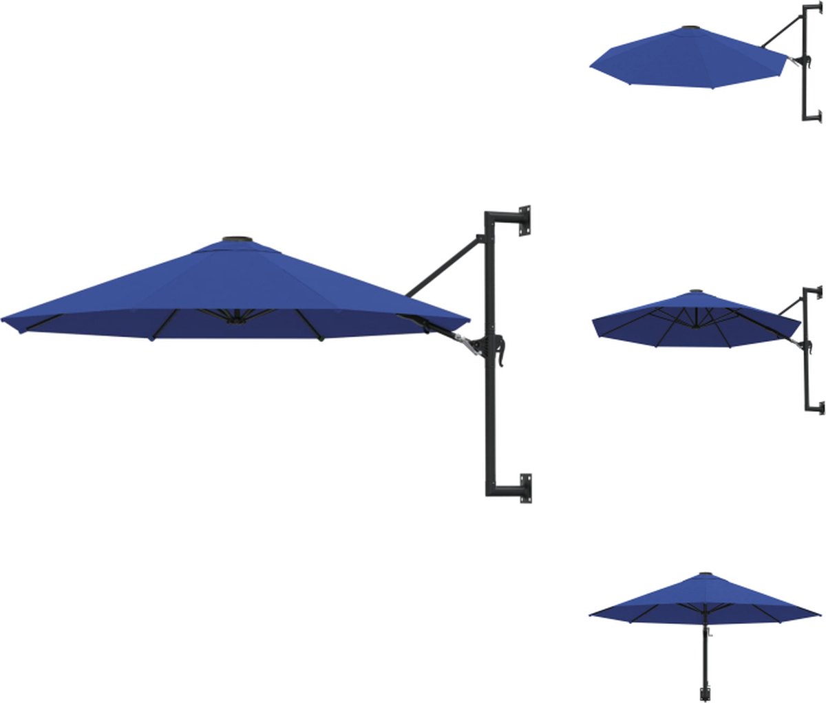 VidaXL Parasol Wandmontage 300 x 131 cm Blauw UV-beschermend Met zwengelsysteem Parasol
