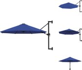 vidaXL Parasol Wandmontage - 300 x 131 cm - Blauw - UV-beschermend - Met zwengelsysteem - Parasol