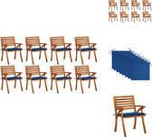 vidaXL Ensemble de chaises de jardin en bois - 8 pièces - Bois d'acacia Massief - Coussins bleu royal - Chaise de jardin