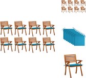 vidaXL Tuinstoelenset - Massief acaciahout - Blauw kussen - 8 stoelen - kussens - Tuinstoel