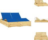 vidaXL Houten Loungebed - 2-persoons - Geïmpregneerd grenenhout - Verstelbare rugleuning en voetensteun - Koningsblauw kussen - 198 x 135 x (30 - 75) cm - Montage vereist - Ligbed
