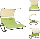vidaXL Schommelende Tweepersoonsligstoel - Tuinmeubelen - 139 x 180 x 170 cm - Groen en Crème - Ligbed